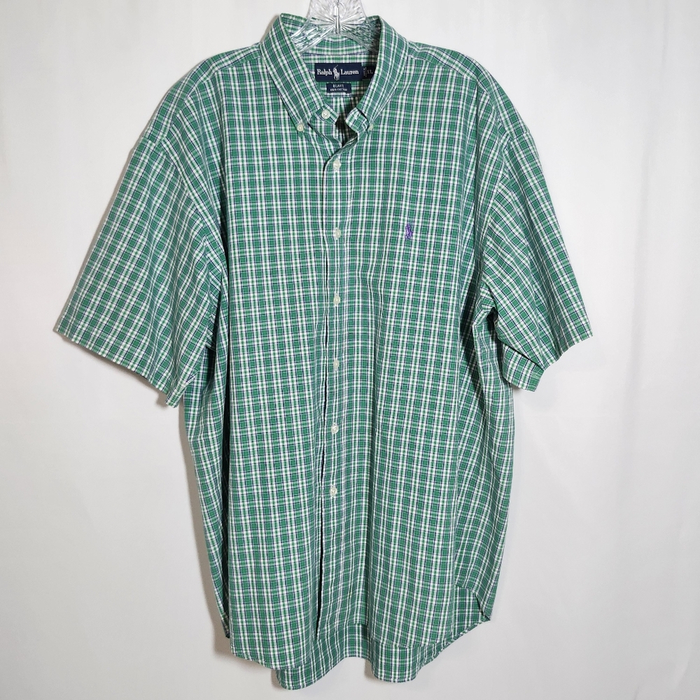 Ralph Lauren Blake Men's Size XL Short Sleeve Button Down Green Plaid Shirt